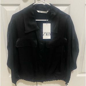 ZARA Satin Short Sleeve Blouse- Black